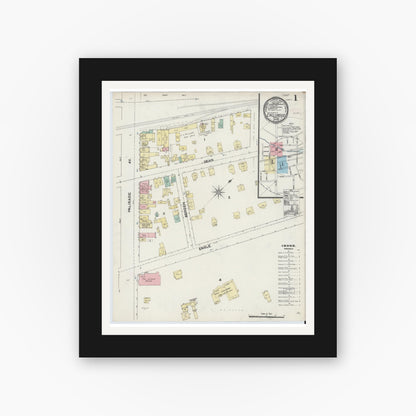 Old map wall art mockup — black gallery frame with white mat — Sanborn Fire Insurance Map from Englewood, Bergen County, New Jersey (1890) - Complete Map Set