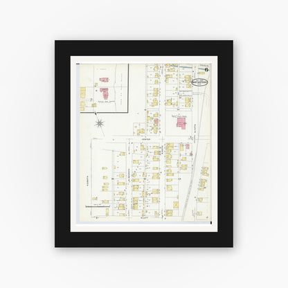 Old map wall art mockup — black gallery frame with white mat — Sanborn Fire Insurance Map from Martins Ferry, Belmont County, Ohio (1908), Sheet #0006