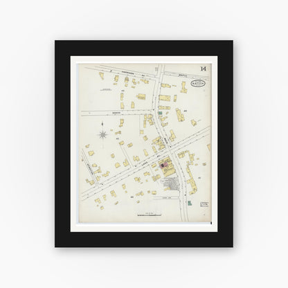 Old map wall art mockup — black gallery frame with white mat — Sanborn Fire Insurance Map from Natick, Middlesex County, Massachusetts (1894), Sheet #0014