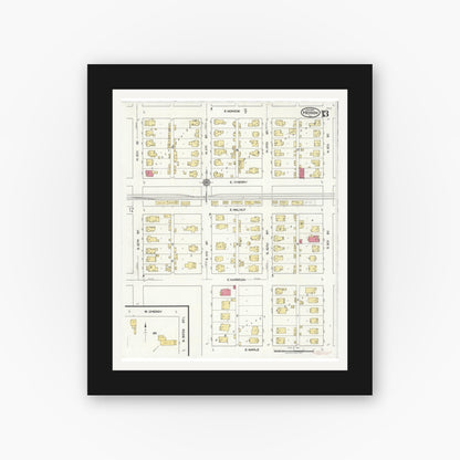 Old map wall art mockup — black gallery frame with white mat — Sanborn Fire Insurance Map from Herrin, Williamson County, Illinois (1922), Sheet #0013