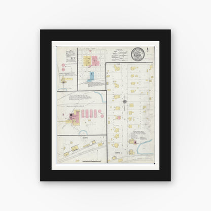 Old map wall art mockup — black gallery frame with white mat — Sanborn Fire Insurance Map from Albion, Edwards County, Illinois (1910) - Complete Map Set