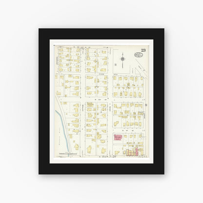 Old map wall art mockup — black gallery frame with white mat — Sanborn Fire Insurance Map from Merrill, Lincoln County, Wisconsin (1913), Sheet #0023