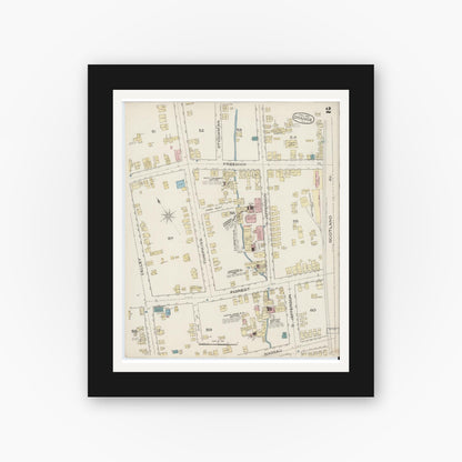 Old map wall art mockup — black gallery frame with white mat — Sanborn Fire Insurance Map from Orange, Essex County, New Jersey (1885), Sheet #0002
