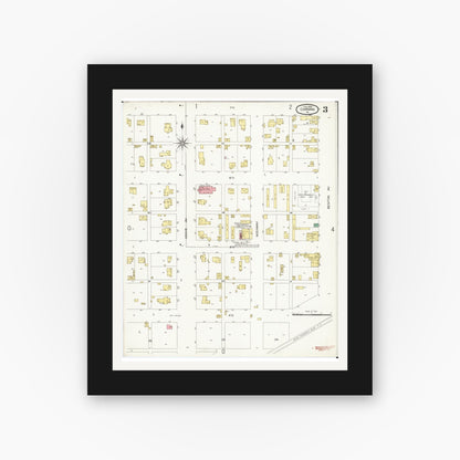 Old map wall art mockup — black gallery frame with white mat — Sanborn Fire Insurance Map from Corning, Adams County, Iowa (1899), Sheet #0003