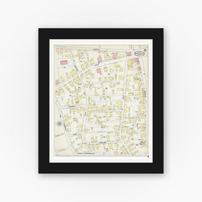 Old map wall art mockup — black gallery frame with white mat — Sanborn Fire Insurance Map from Nantucket, Nantucket County, Massachusetts (1892), Sheet #0008