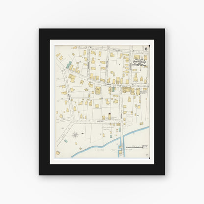 Old map wall art mockup — black gallery frame with white mat — Sanborn Fire Insurance Map from Vineyard Haven, Dukes County, Massachusetts (1892), Sheet #0002