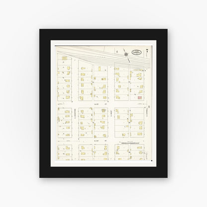 Old map wall art mockup — black gallery frame with white mat — Sanborn Fire Insurance Map from Carroll, Carroll County, Iowa (1915), Sheet #0007