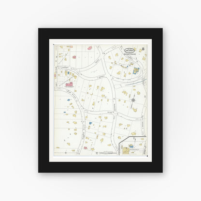 Old map wall art mockup — black gallery frame with white mat — Sanborn Fire Insurance Map from Lake Forest, Lake County, Illinois (1917), Sheet #0008