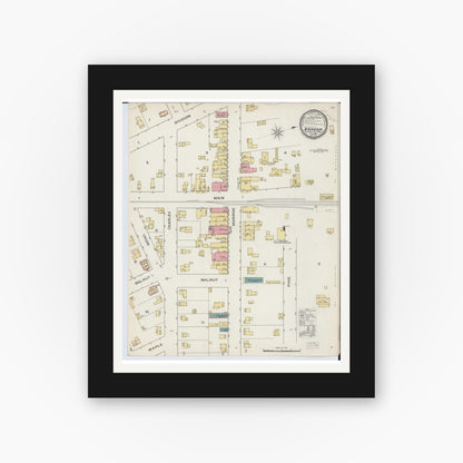 Old map wall art mockup — black gallery frame with white mat — Sanborn Fire Insurance Map from Bangor, Van Buren County, Michigan (1893), Sheet #0001
