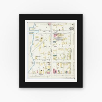 Old map wall art mockup — black gallery frame with white mat — Sanborn Fire Insurance Map from Holland, Ottawa County, Michigan (1893), Sheet #0004