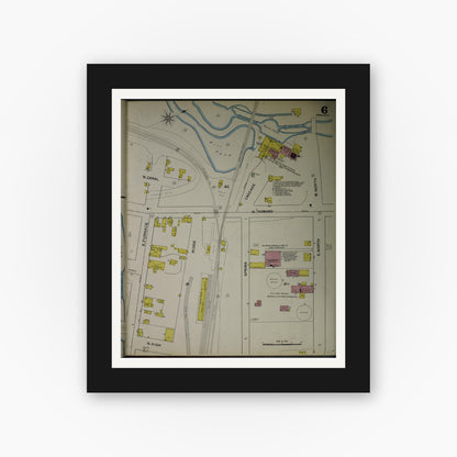 Old map wall art mockup — black gallery frame with white mat — Sanborn Fire Insurance Map from Akron, Summit County, Ohio (1892), Sheet #0006