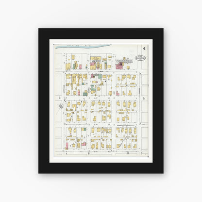 Old map wall art mockup — black gallery frame with white mat — Sanborn Fire Insurance Map from Beardstown, Cass County, Illinois (1900), Sheet #0004