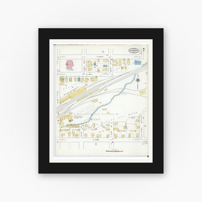 Old map wall art mockup — black gallery frame with white mat — Sanborn Fire Insurance Map from Ishpeming, Marquette County, Michigan (1917), Sheet #0007