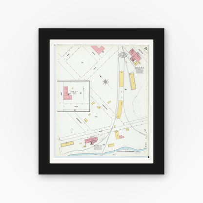 Old map wall art mockup — black gallery frame with white mat — Sanborn Fire Insurance Map from Belding, Ionia County, Michigan (1900), Sheet #0004
