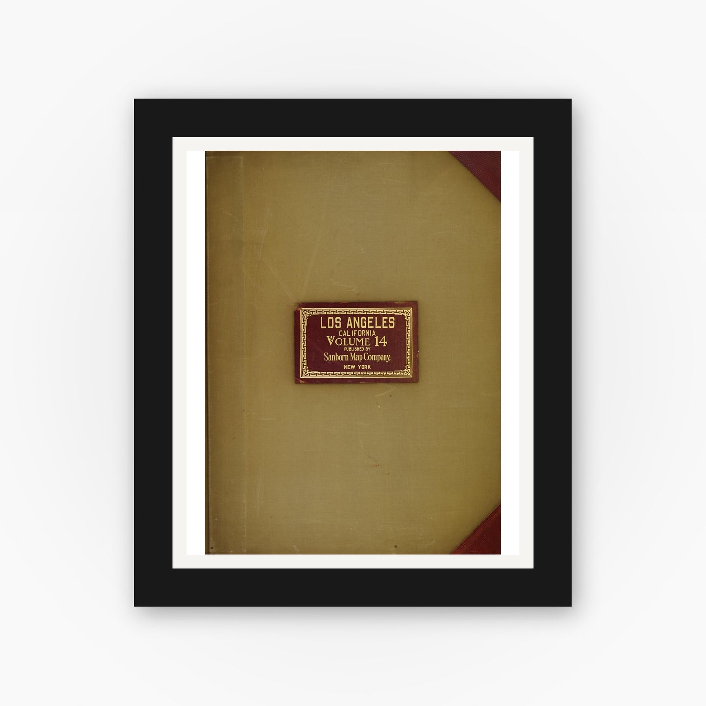 Old map wall art mockup — black gallery frame with white mat — Sanborn Fire Insurance Map from Los Angeles, Los Angeles County, California (1949), Sheet #0001