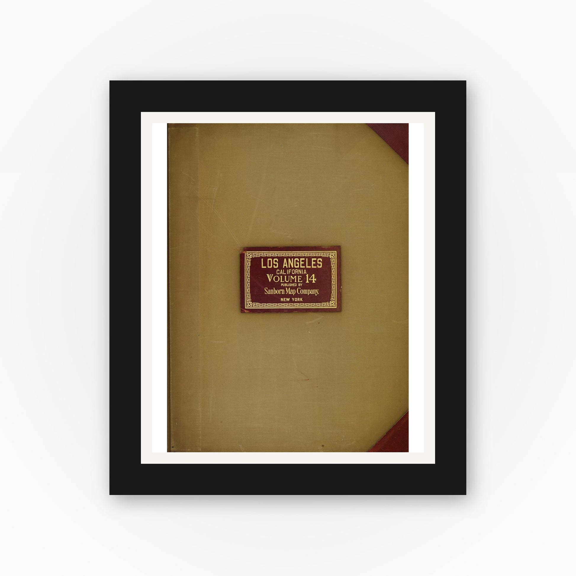 Old map wall art mockup — black gallery frame with white mat — Sanborn Fire Insurance Map from Los Angeles, Los Angeles County, California (1949), Sheet #0001