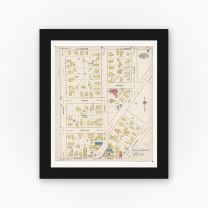 Old map wall art mockup — black gallery frame with white mat — Sanborn Fire Insurance Map from Dowagiac, Cass County, Michigan (1922), Sheet #0009