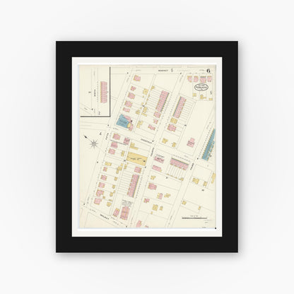 Old map wall art mockup — black gallery frame with white mat — Sanborn Fire Insurance Map from Perkasie, Bucks County, Pennsylvania (1908), Sheet #0006