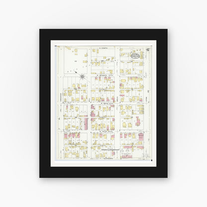 Old map wall art mockup — black gallery frame with white mat — Sanborn Fire Insurance Map from Ironton, Lawrence County, Ohio (1909), Sheet #0006