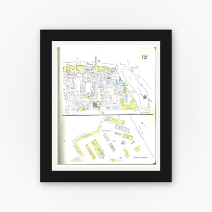Old map wall art mockup — black gallery frame with white mat — Sanborn Fire Insurance Map from Honolulu, Oahu County, Hawaii (1955), Sheet #0112