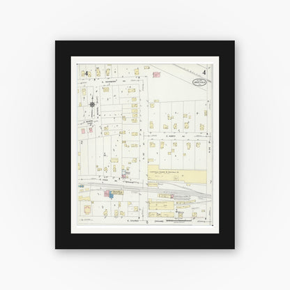 Old map wall art mockup — black gallery frame with white mat — Sanborn Fire Insurance Map from Libertyville, Lake County, Illinois (1924), Sheet #0004