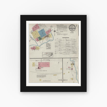 Old map wall art mockup — black gallery frame with white mat — Sanborn Fire Insurance Map from North Wilkesboro, Wilkes County, North Carolina (1920), Sheet #0001