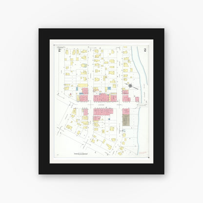 Old map wall art mockup — black gallery frame with white mat — Sanborn Fire Insurance Map from Union City, Branch And Calhoun Counties, Michigan (1940), Sheet #0002