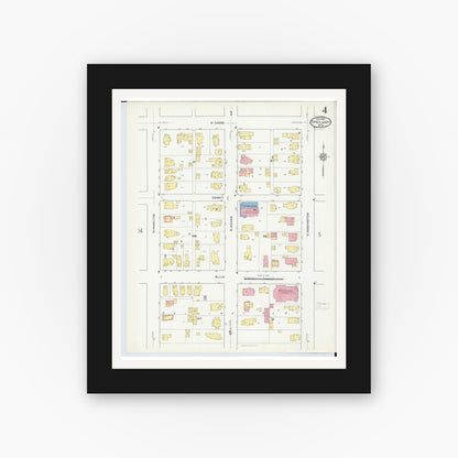 Old map wall art mockup — black gallery frame with white mat — Sanborn Fire Insurance Map from Ypsilanti, Washtenaw County, Michigan (1916), Sheet #0004