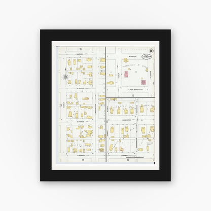 Old map wall art mockup — black gallery frame with white mat — Sanborn Fire Insurance Map from Ludington, Mason County, Michigan (1900), Sheet #0010