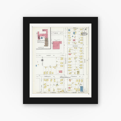 Old map wall art mockup — black gallery frame with white mat — Sanborn Fire Insurance Map from Naperville, Du Page County, Illinois (1921), Sheet #0004