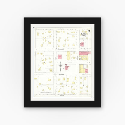 Old map wall art mockup — black gallery frame with white mat — Sanborn Fire Insurance Map from Corydon, Wayne County, Iowa (1913), Sheet #0002