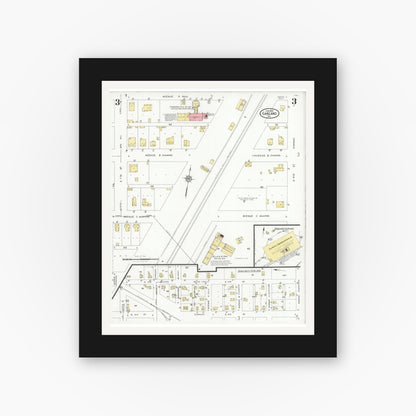 Old map wall art mockup — black gallery frame with white mat — Sanborn Fire Insurance Map from Garland, Dallas County, Texas (1928), Sheet #0003