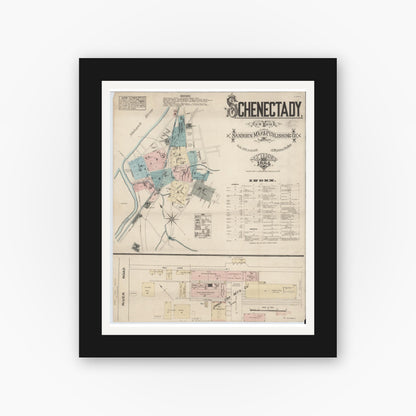 Old map wall art mockup — black gallery frame with white mat — Sanborn Fire Insurance Map from Schenectady, Schenectady County, New York (1884) - Complete Map Set