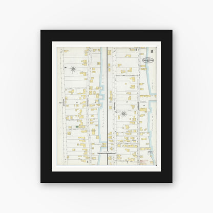 Old map wall art mockup — black gallery frame with white mat — Sanborn Fire Insurance Map from Provincetown, Barnstable County, Massachusetts (1902), Sheet #0008
