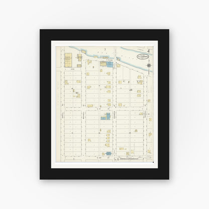 Old map wall art mockup — black gallery frame with white mat — Sanborn Fire Insurance Map from Fort Lauderdale, Broward County, Florida (1914), Sheet #0004