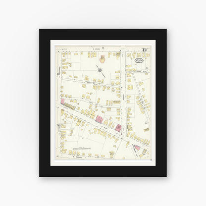 Old map wall art mockup — black gallery frame with white mat — Sanborn Fire Insurance Map from Wilson, Wilson County, North Carolina (1913), Sheet #0012