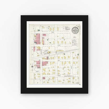 Old map wall art mockup — black gallery frame with white mat — Sanborn Fire Insurance Map from Swayzee, Grant County, Indiana (1909), Sheet #0001