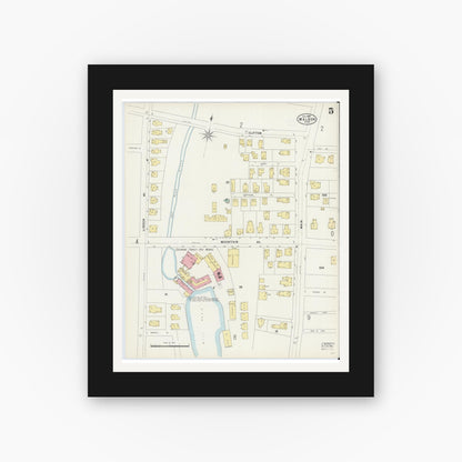 Old map wall art mockup — black gallery frame with white mat — Sanborn Fire Insurance Map from Malden, Middlesex County, Massachusetts (1897), Sheet #0005