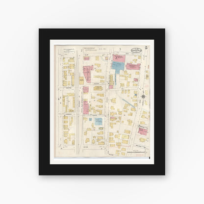 Old map wall art mockup — black gallery frame with white mat — Sanborn Fire Insurance Map from Hoosick Falls, Rensselaer County, New York (1945), Sheet #0005