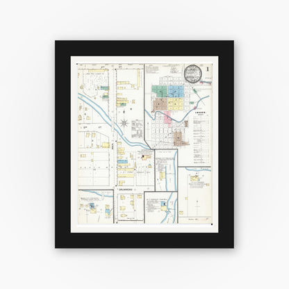 Old map wall art mockup — black gallery frame with white mat — Sanborn Fire Insurance Map from Mason City, Cerro Gordo County, Iowa (1892) â€” Complete Set
