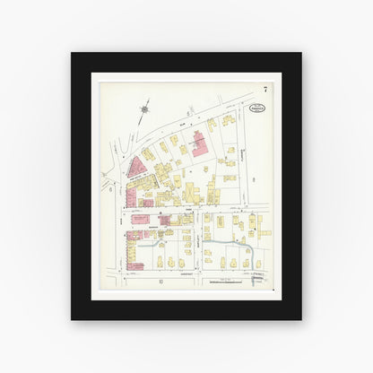 Old map wall art mockup — black gallery frame with white mat — Sanborn Fire Insurance Map from Andover, Essex County, Massachusetts (1911), Sheet #0007
