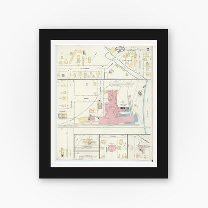Old map wall art mockup — black gallery frame with white mat — Sanborn Fire Insurance Map from Union City, Branch And Calhoun Counties, Michigan (1909), Sheet #0002