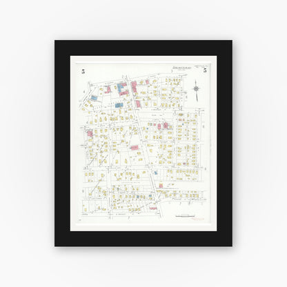 Old map wall art mockup — black gallery frame with white mat — Sanborn Fire Insurance Map from Libertyville, Lake County, Illinois (1933), Sheet #0005