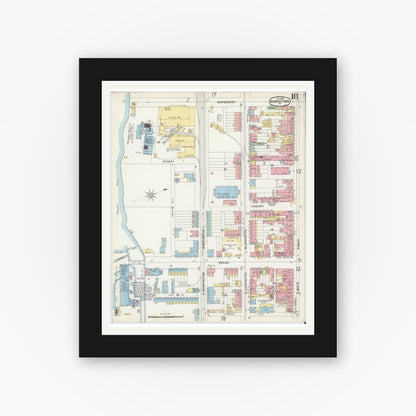 Old map wall art mockup — black gallery frame with white mat — Sanborn Fire Insurance Map from Norristown, Montgomery County, Pennsylvania (1896), Sheet #0018