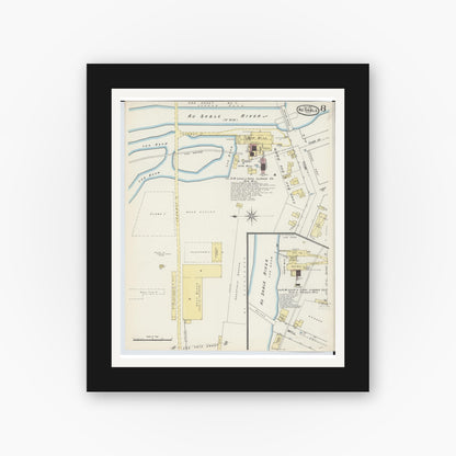 Old map wall art mockup — black gallery frame with white mat — Sanborn Fire Insurance Map from Oscoda, Iosco County, Michigan (1890), Sheet #0008