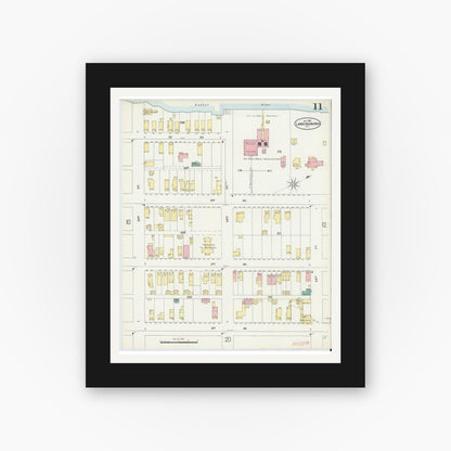 Old map wall art mockup — black gallery frame with white mat — Sanborn Fire Insurance Map from Lansingburg, Rensselaer County, New York (1897), Sheet #0011
