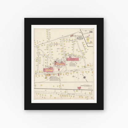Old map wall art mockup — black gallery frame with white mat — Sanborn Fire Insurance Map from Gastonia, Gaston County, North Carolina (1922), Sheet #0030