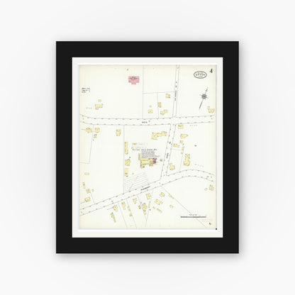 Old map wall art mockup — black gallery frame with white mat — Sanborn Fire Insurance Map from Upton, Worcester County, Massachusetts (1910), Sheet #0004