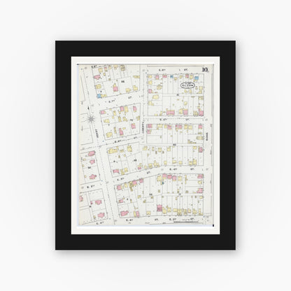 Old map wall art mockup — black gallery frame with white mat — Sanborn Fire Insurance Map from Alton, Madison County, Illinois (1892), Sheet #0010