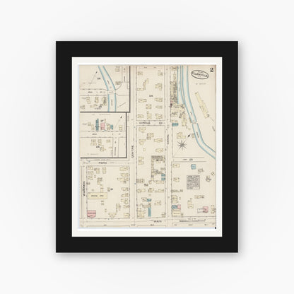 Old map wall art mockup — black gallery frame with white mat — Sanborn Fire Insurance Map from Ellenville, Ulster County, New York (1884), Sheet #0002